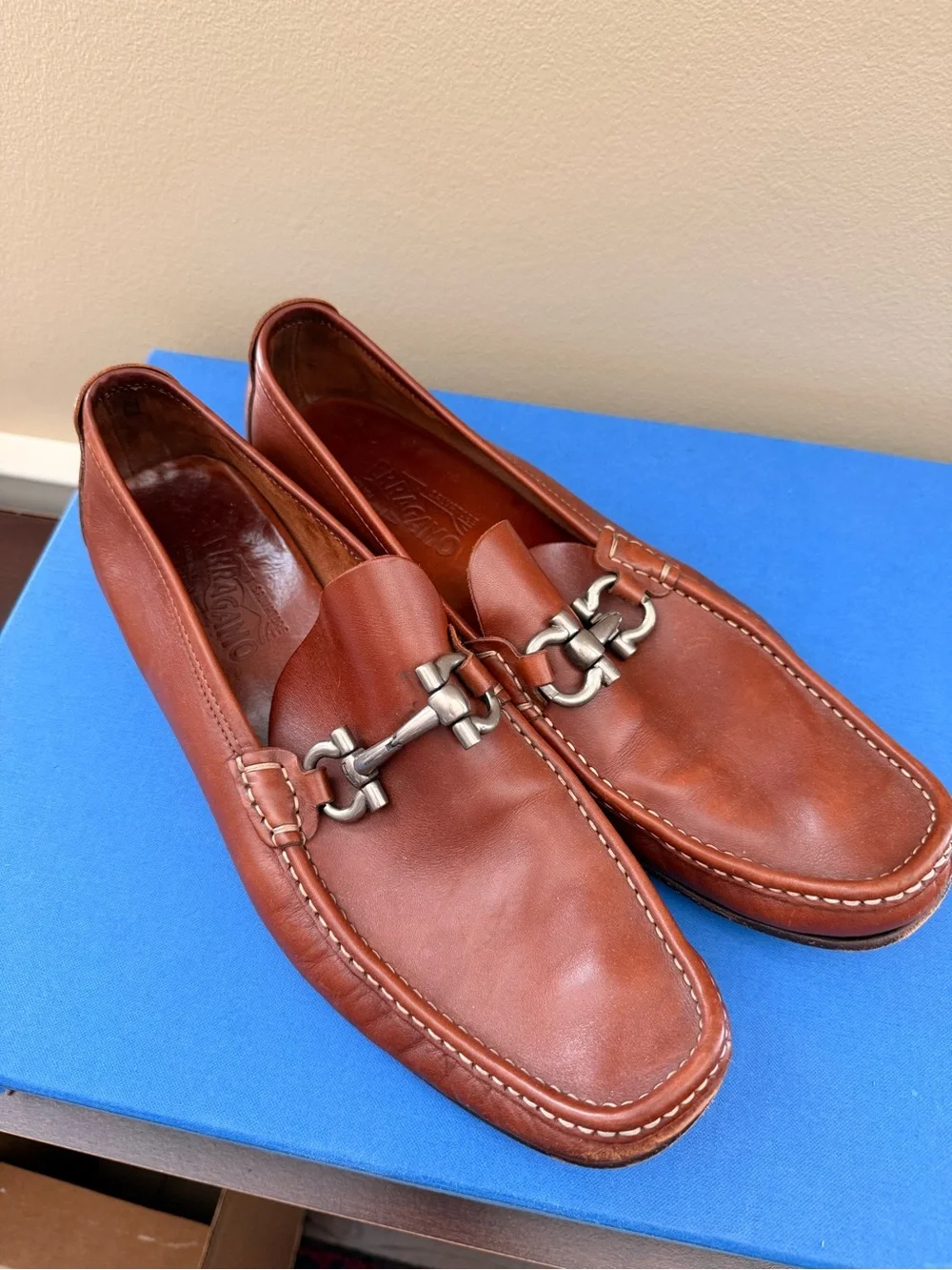 Feregamo Men's Brown Leather Slip-On Bit Loafers